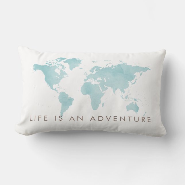 Coussin Rectangle La vie est une carte du monde bleu Turquoise (Recto)