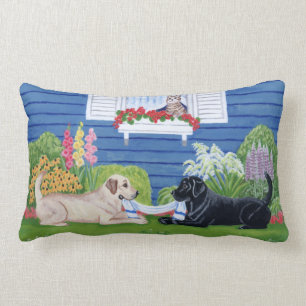 Coussin Rectangle Labradors dans la peinture de jardin