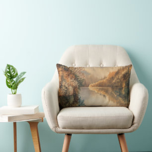 Coussin Rectangle Lac de montagne automnal à l'aquarelle de luxe