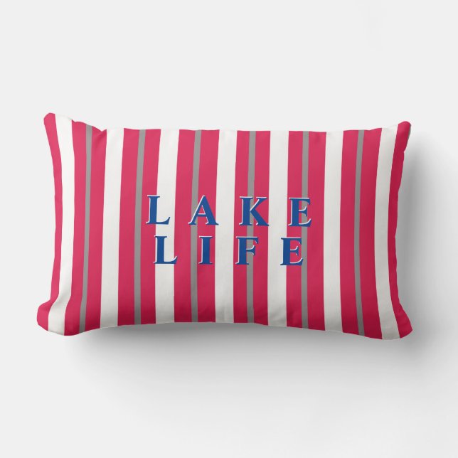 Coussin Rectangle Lake Life Rouge Blanc rayé (Recto)