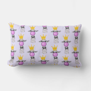 Coussin Rectangle Lama drôle soufflant un motif rose de bulle