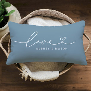 Coussin Rectangle L'amour dans le script du coeur Dusty Blue Custom 