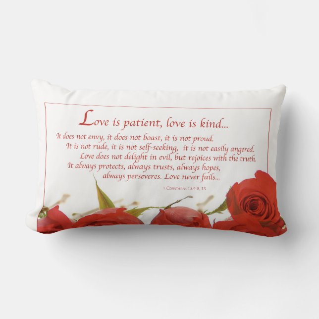 Coussin Rectangle L'amour est une rose rouge patiente (Recto)
