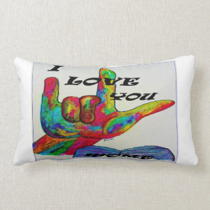 Coussin Rectangle Langue des signes américaine d'ASL JE T'AIME PLUS