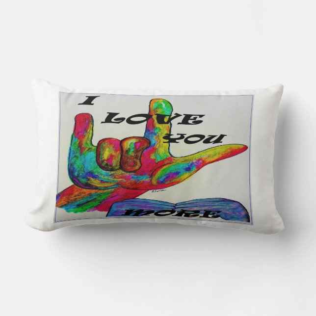 Coussin Rectangle Langue des signes américaine d'ASL JE T'AIME PLUS (Recto)