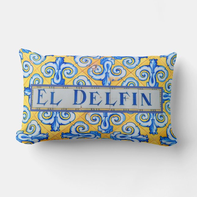 Coussin Rectangle Langue élégante Dolphin bleu et jaune espagnol (Recto)