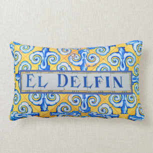 Coussin Rectangle Langue élégante Dolphin bleu et jaune espagnol