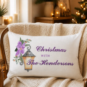 Coussin Rectangle Lanterne de Noël vintage lavande Nom personnalisé