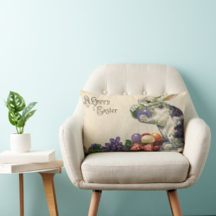 Coussin Rectangle Lapin de Pâques vintage avec oeufs de Pâques dans
