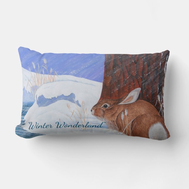Coussin Rectangle Lapin du pays des merveilles d'hiver… Brrr… ! (Recto)