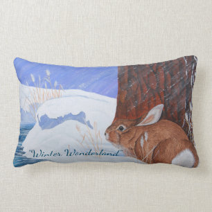 Coussin Rectangle Lapin du pays des merveilles d'hiver… Brrr… !