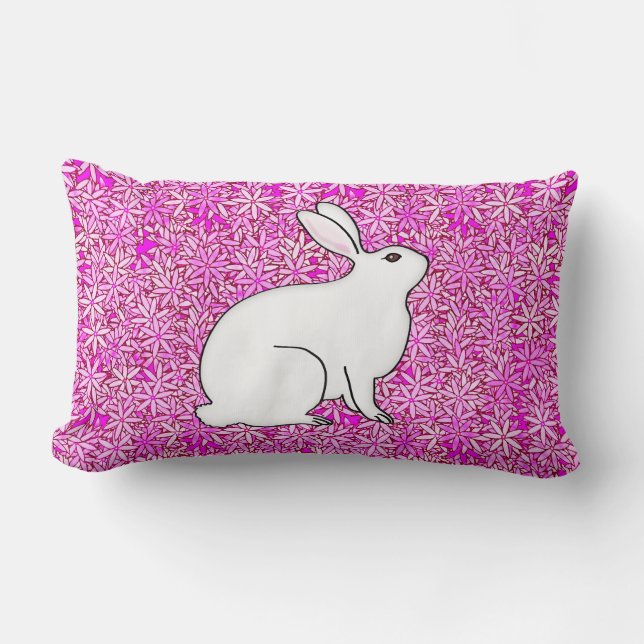 Coussin Rectangle Lapin sur un lit de fleurs de printemps (Recto)