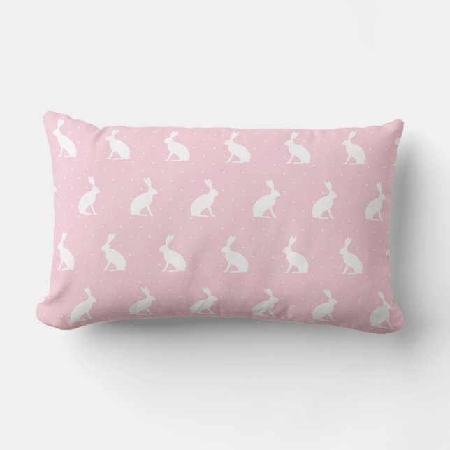 Coussin Rectangle Lapins et Pois blancs debout. Baby Pink (Recto)