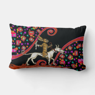 Coussin Rectangle LARGE BESTIAIRE MÉDIÉVAL Lapin chevauchant un chie