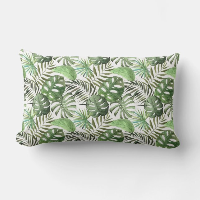 Coussin Rectangle L'art de l'aquarelle de la jungle verte (Recto)