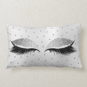Coussin Rectangle Lashes de maquillage en argent gris Swarovski