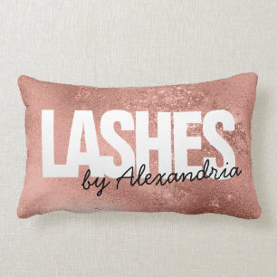 Coussin Rectangle Lashes Rose Gold Sparkle Nom du script Beauty Salo