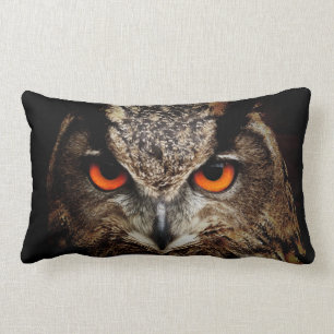 Coussin Rectangle Le beau hibou avec l'orange observe le carreau