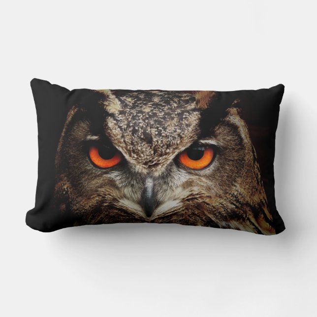 Coussin Rectangle Le beau hibou avec l'orange observe le carreau (Recto)