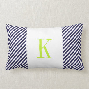 Coussin Rectangle Le blanc de bleu marine barre le monogramme de