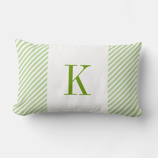 Coussin Rectangle Le blanc vert clair barre le monogramme vert (Recto)