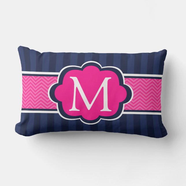 Coussin Rectangle Le bleu marine barre le monogramme de coutume de (Recto)