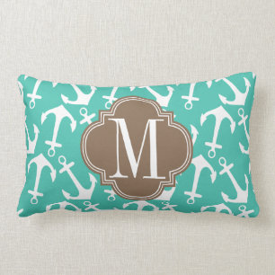 Coussin Rectangle Le brun nautique Girly de turquoise d'Ancres
