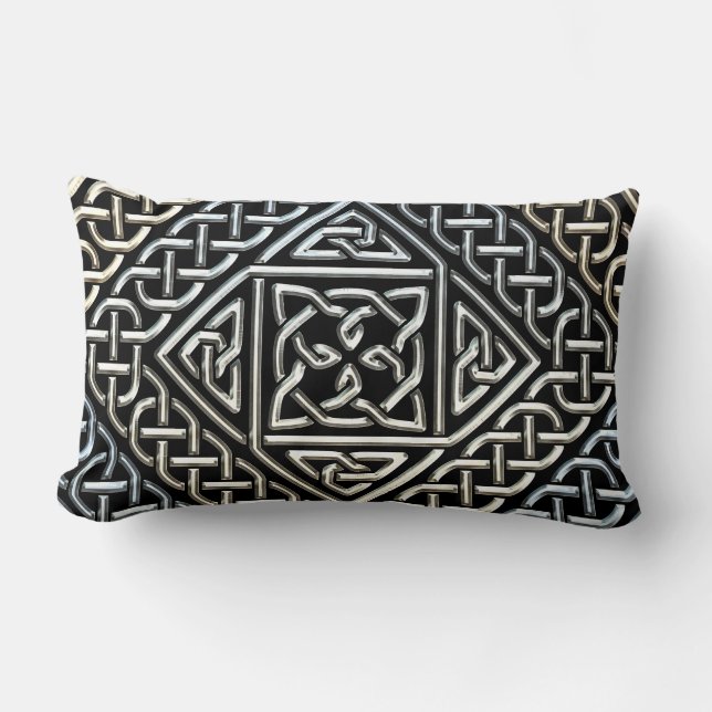 Coussin Rectangle Le carré noir argenté forme le motif de Knotwork (Recto)