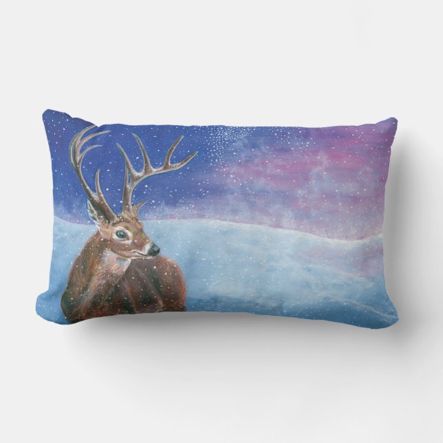 Coussin Rectangle Le Cerf rouge Cervus elaphus et paysage hivernal (Recto)
