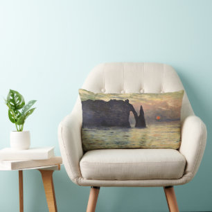 Coussin Rectangle Le Cliff Etretat, coucher de soleil de Claude Mone