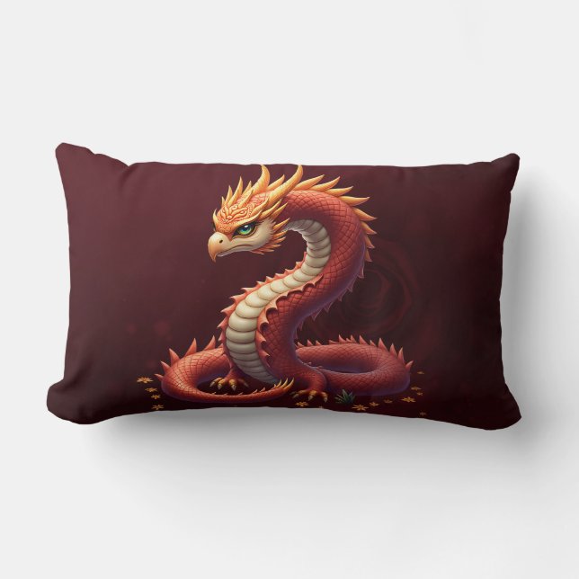 Coussin Rectangle Le dragon serpent doré.  (Recto)