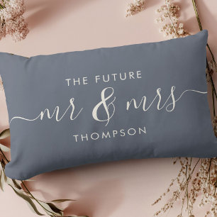 Coussin Rectangle Le futur M. et Mme Elegant Script Bleu Poussiéreux