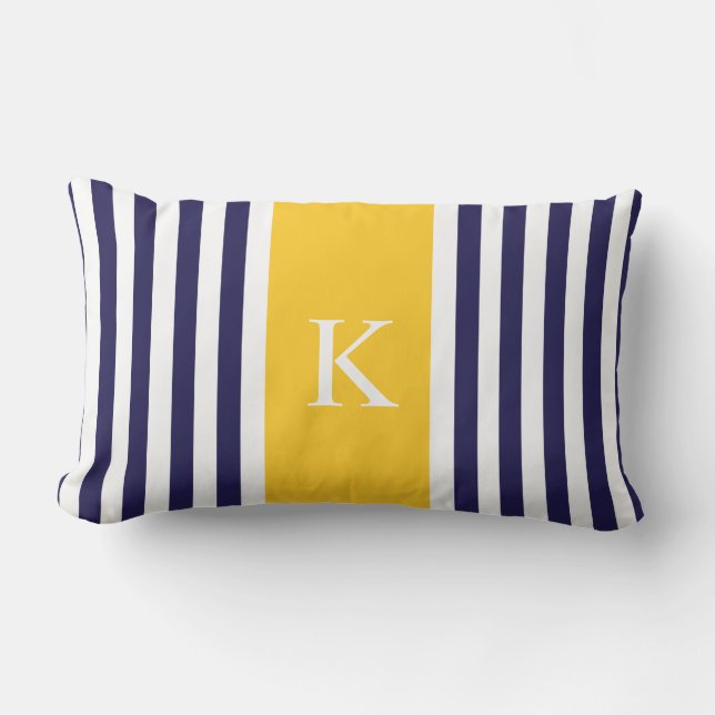 Coussin Rectangle Le jaune de bleu marine barre le monogramme (Recto)