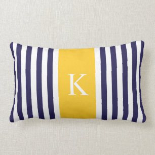 Coussin Rectangle Le jaune de bleu marine barre le monogramme