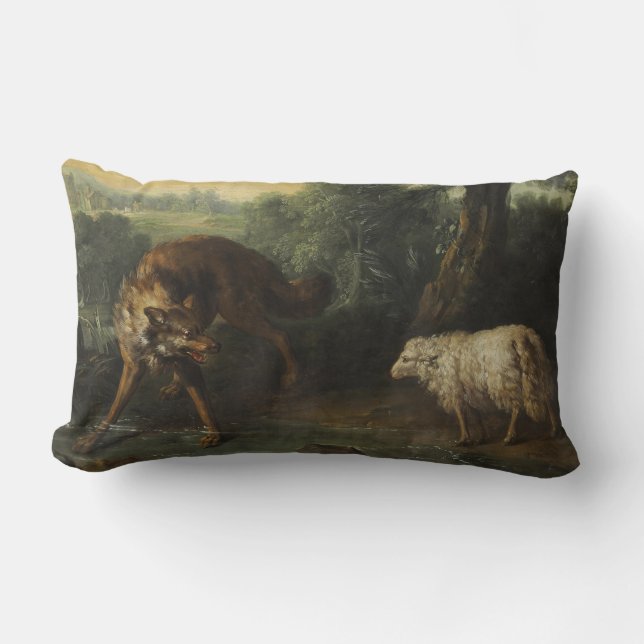 Coussin Rectangle Le loup et l'agneau (par Jean-Baptiste Oudry) (Recto)