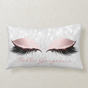 Coussin Rectangle Le maquillage Girly gris rose fouette bonjour