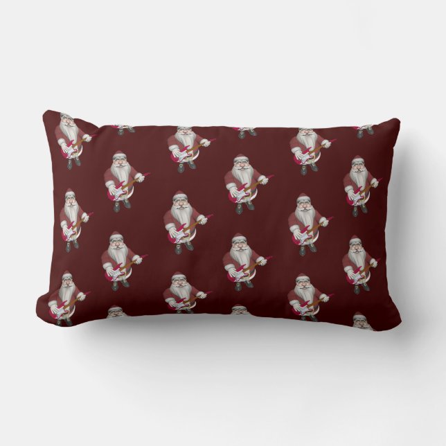 Coussin Rectangle Le Père Noël Jouant de la guitare électrique (Recto)