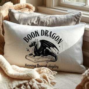 Coussin Rectangle Lecteur de fantasy Dragon Livre Noir et Blanc