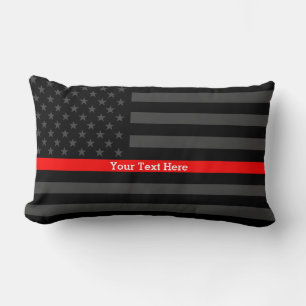Coussin Rectangle Légère ligne rouge Texte personnalisé Noir Drapeau