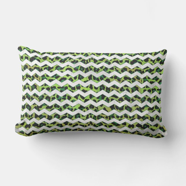 Coussin Rectangle Leopard Chevron noir et vert (Recto)