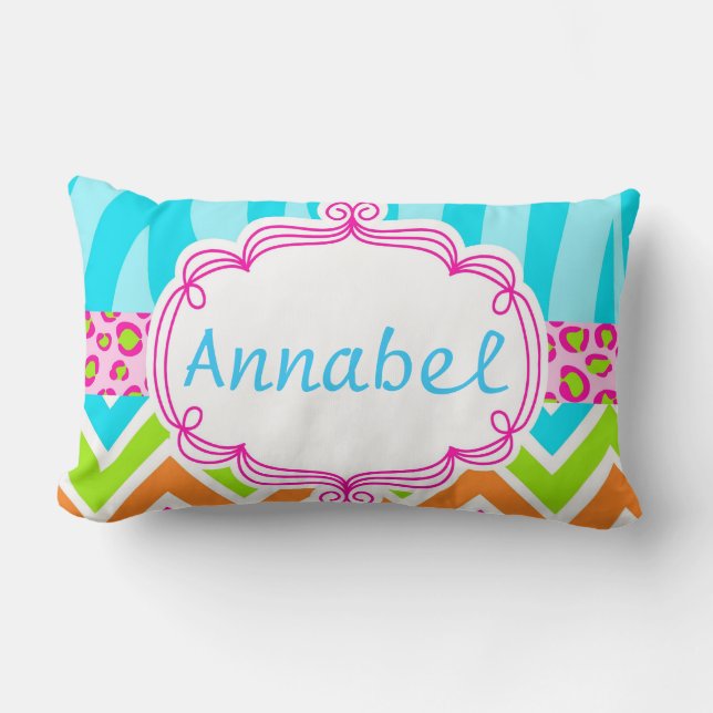 Coussin Rectangle Léopard lumineux et Chevron de zèbre personnalisés (Recto)