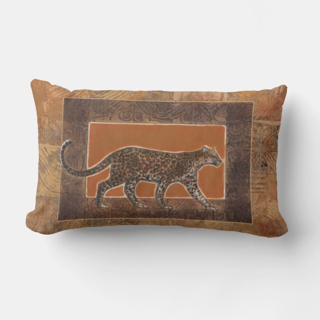 Coussin Rectangle Leopard sur Orange et Arrière - plan Brown (Recto)
