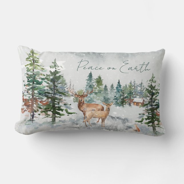 Coussin Rectangle Les animaux de la forêt d'hiver Paix sur terre Noë (Recto)