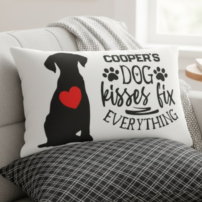 Coussin Rectangle Les baisers fantaisistes de chien arrangent tout l (Fun dog lover personalized pillow)