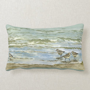 Coussin Rectangle Les bécasseaux échouent l'aquarelle d'oiseau en