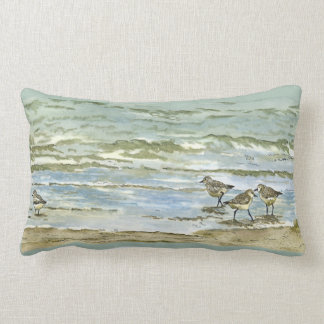 Coussin Rectangle Les bécasseaux échouent l'aquarelle d'oiseau en