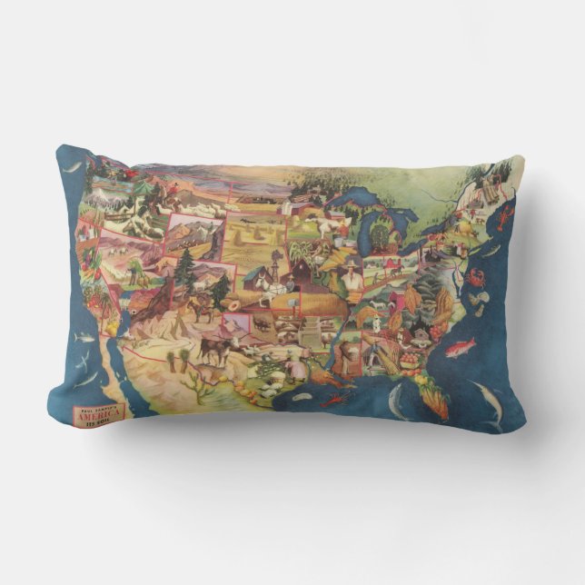 Coussin Rectangle Les Etats-Unis tracent - l'agriculture et (Recto)