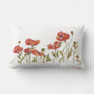 Coussin Rectangle Les gracieuses fleurs rouges du pavot dansant dans