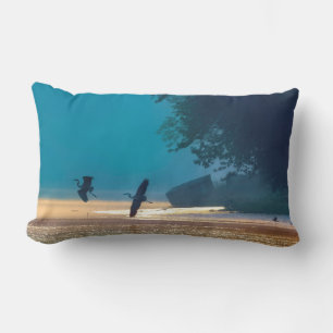 Coussin Rectangle Les Grands Hérons Bleus prennent l'avion - Turquoi