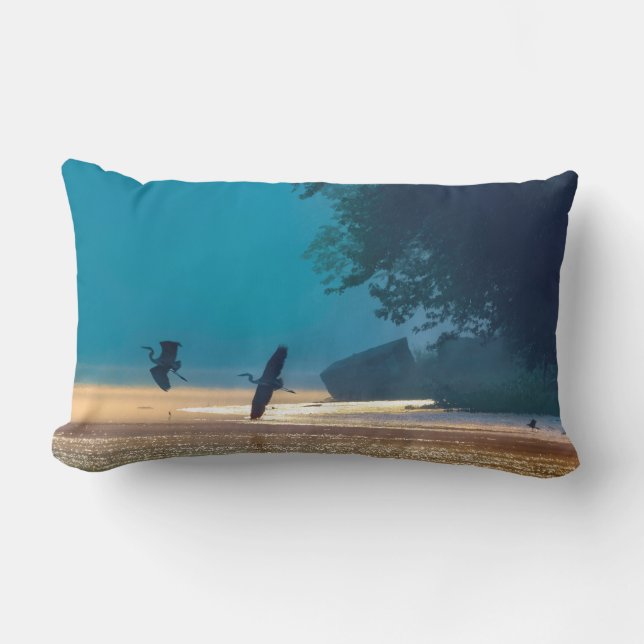 Coussin Rectangle Les Grands Hérons Bleus prennent l'avion - Turquoi (Recto)